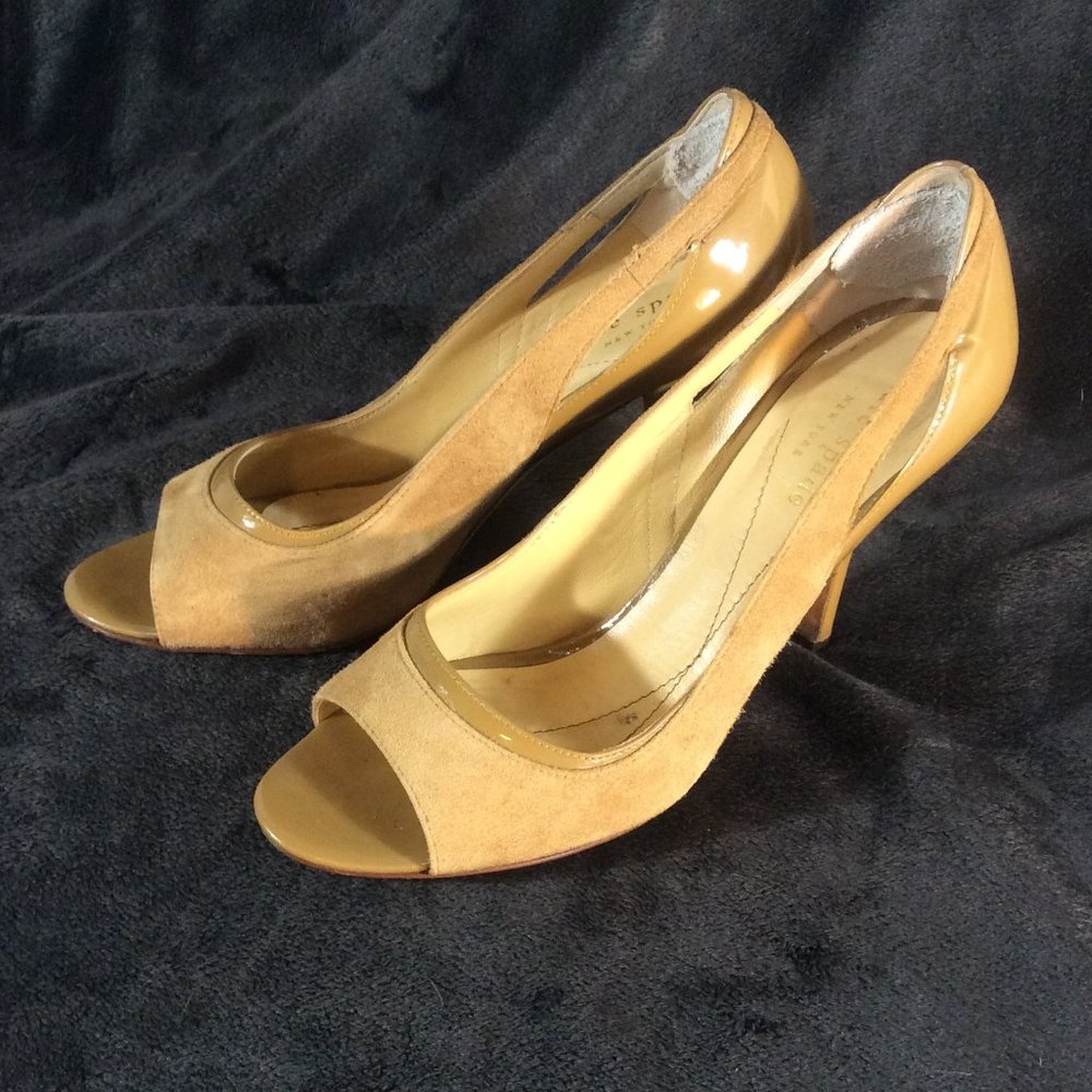 Kate Spade Suede & Patent Leather Open Toe Pumps